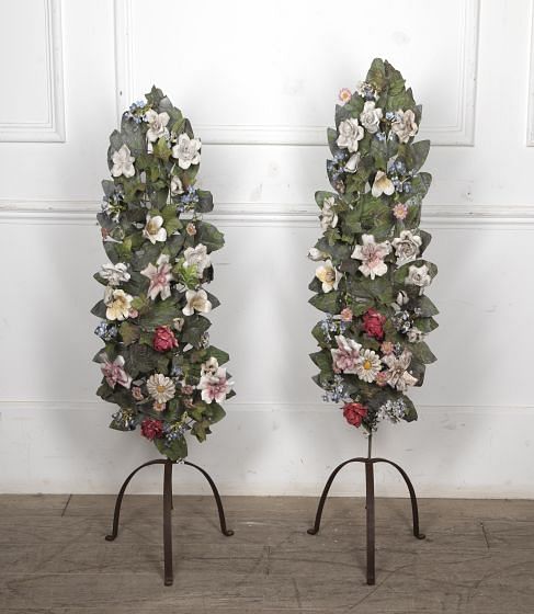 Large Pair of 20th Century French Tole and Porcelain Bouquets DA1524815