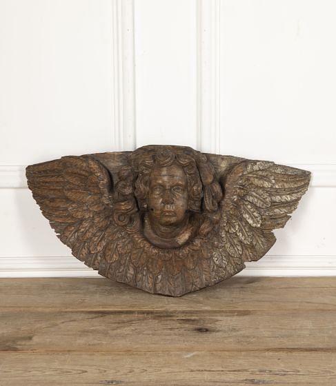 Late 17th Century Carved Oak Winged Angel Head GA3428179