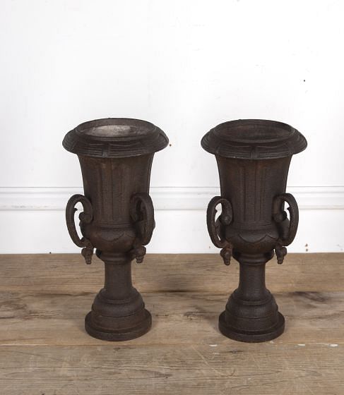 Pair Of 19th Century French Cast Iron Medici Urns GA1523618