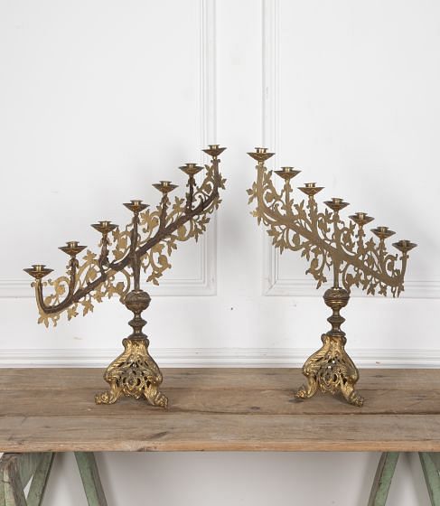 Pair of 19th Century Gilt Gothic Ecclesiastical Candlesticks DA2328539