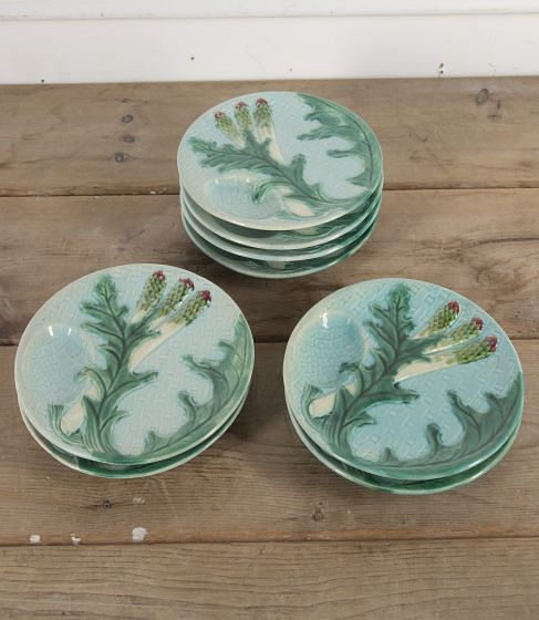 Set of Eight French Majolica Asparagus And Artichoke Plates DA1522746