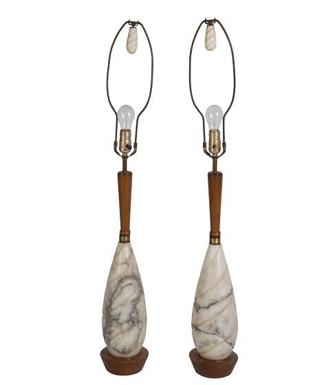Midcentury Italian Marble and Teak Lamps LT9910367