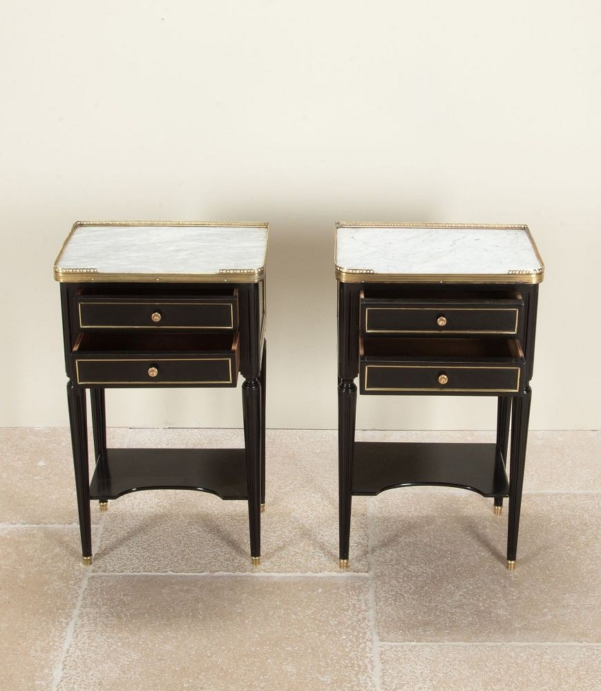 Pair of 20th Century French Two Drawer Ebonised Nightstands BD5242375