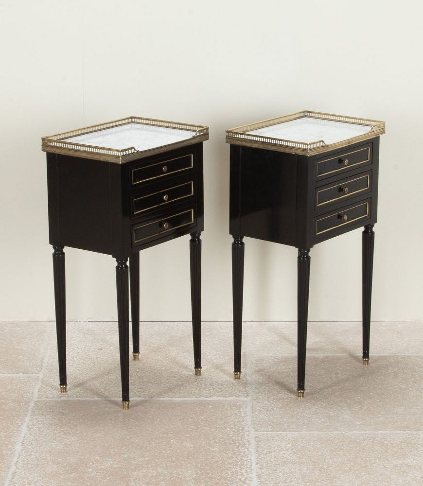 Pair of 20th Century French Three Drawer Ebonised Nightstands BD5242376