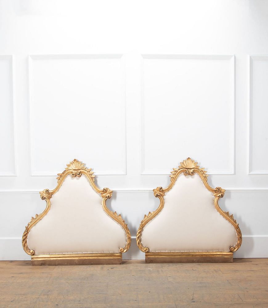 Pair of 20th Century Giltwood Italian Upholstered Bed Heads BD8037408