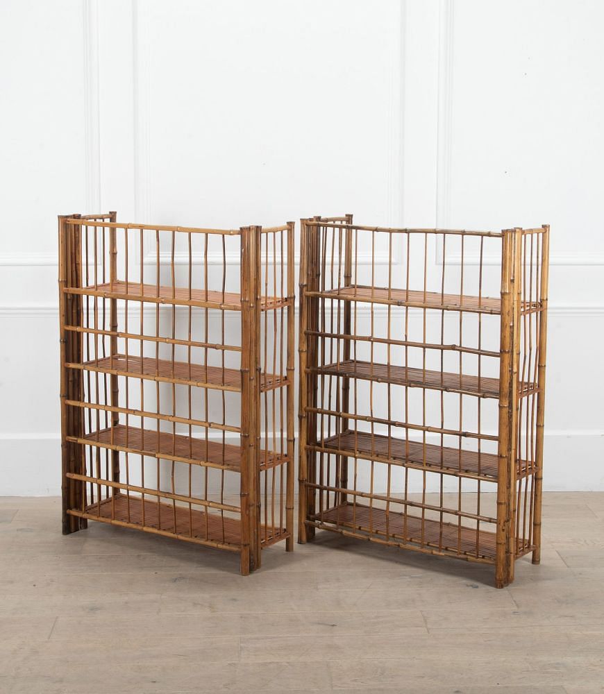 Pair of 20th Century French Folding Bamboo Bookcase Shelves BK1539443