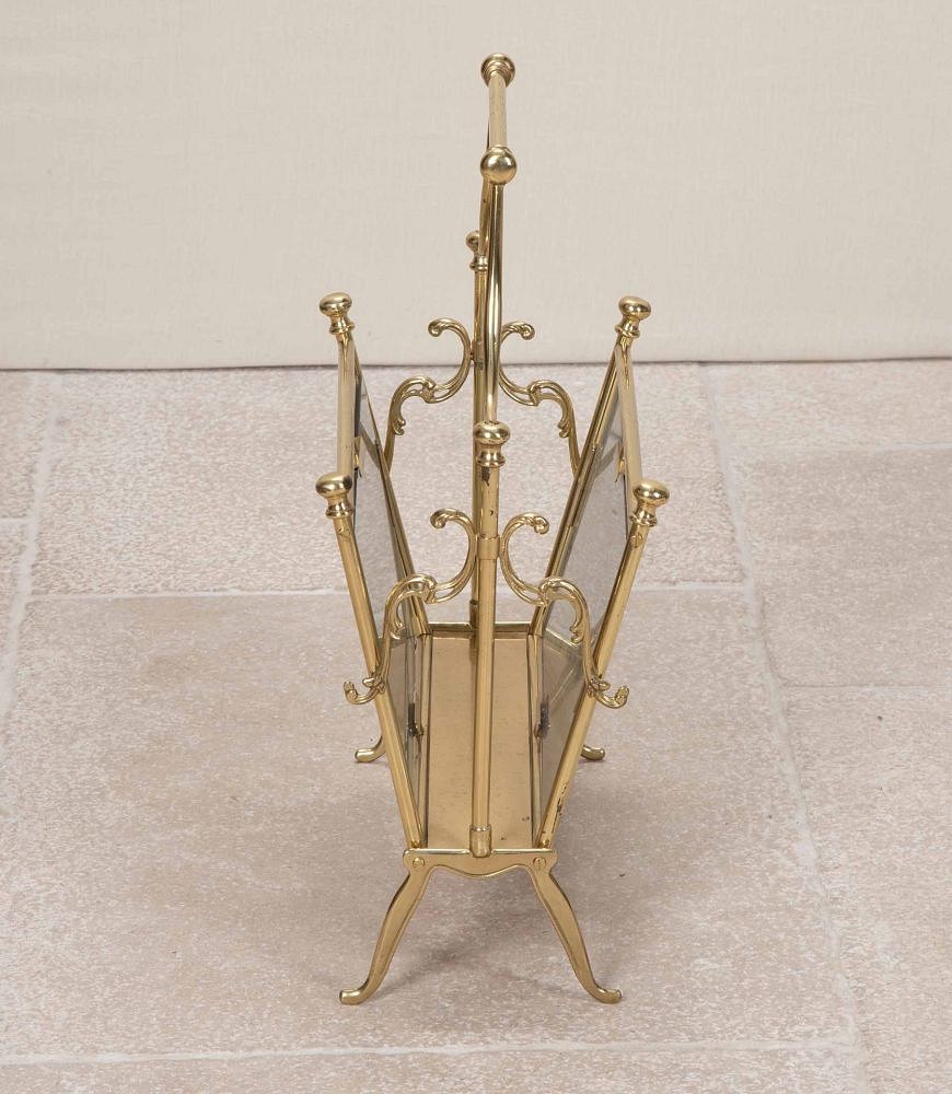 Mid-Century Spanish Brass and Glass Magazine Rack BK3842785