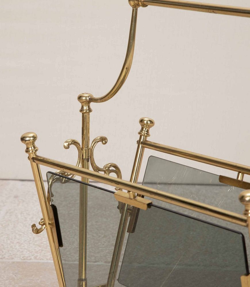 Mid-Century Spanish Brass and Glass Magazine Rack BK3842785