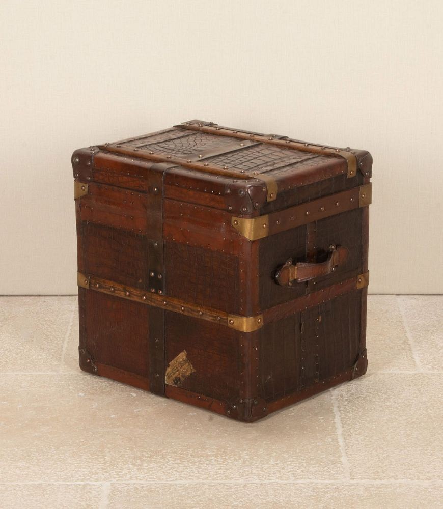 19th Century English Crocodile Pressed Leather Trunk CB0743435