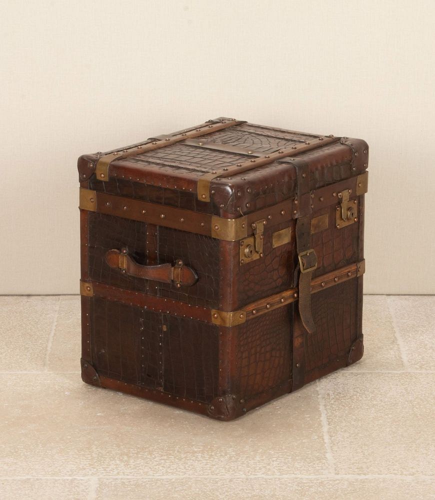 19th Century English Crocodile Pressed Leather Trunk CB0743435