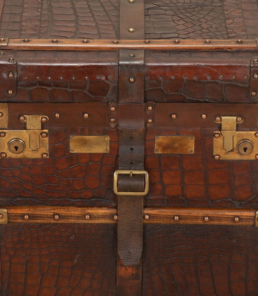 19th Century English Crocodile Pressed Leather Trunk CB0743435