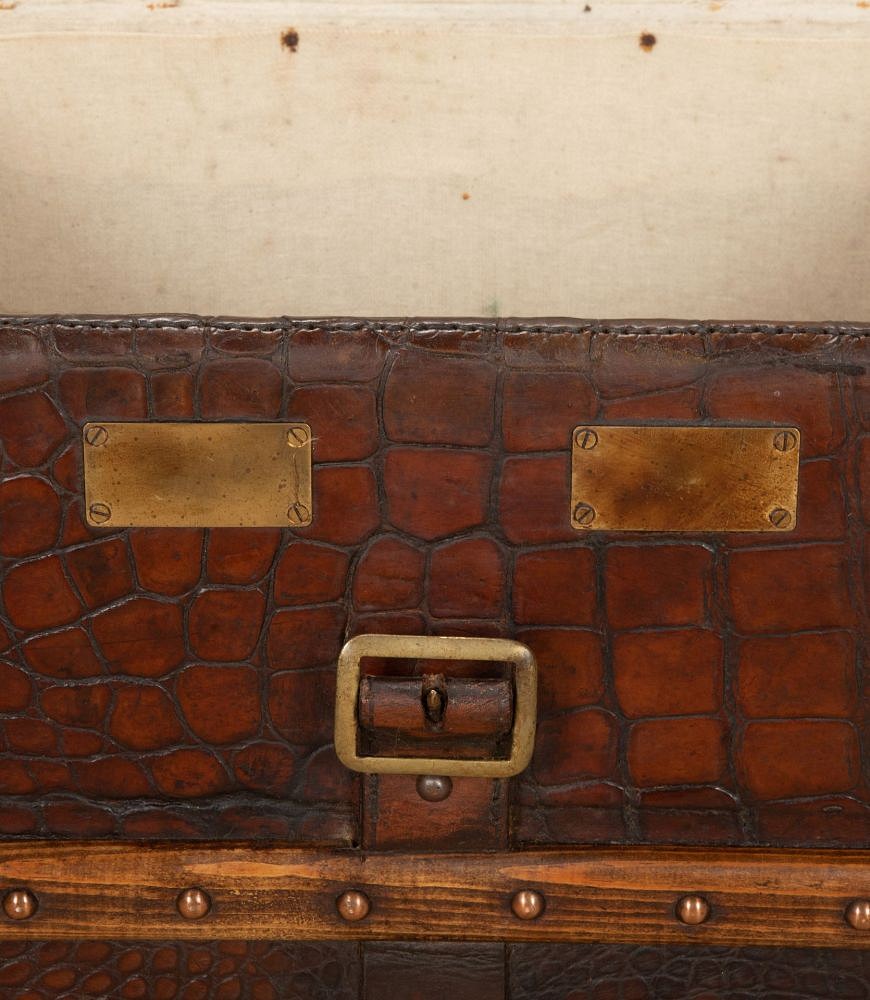 19th Century English Crocodile Pressed Leather Trunk CB0743435