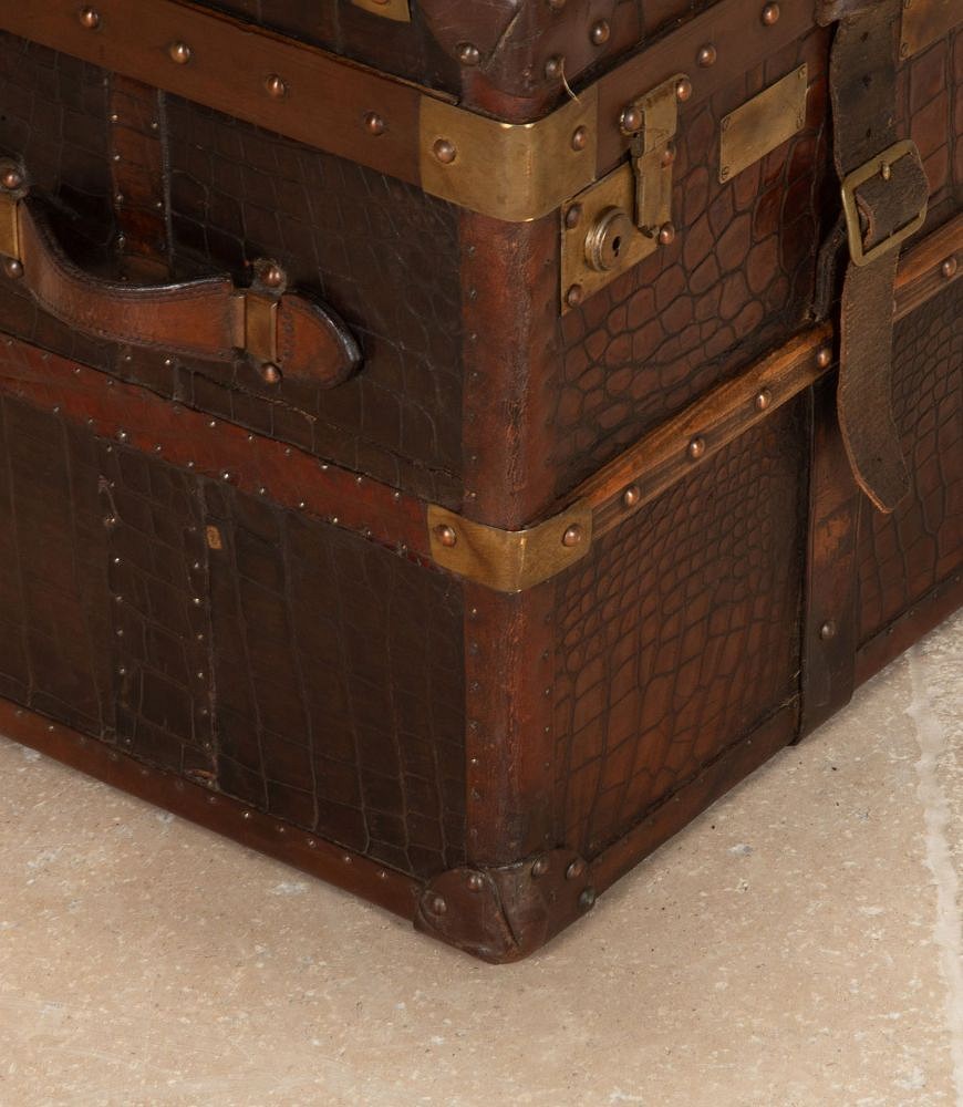 19th Century English Crocodile Pressed Leather Trunk CB0743435