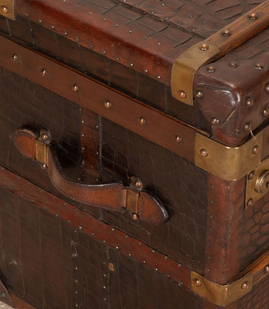 19th Century English Crocodile Pressed Leather Trunk CB0743435