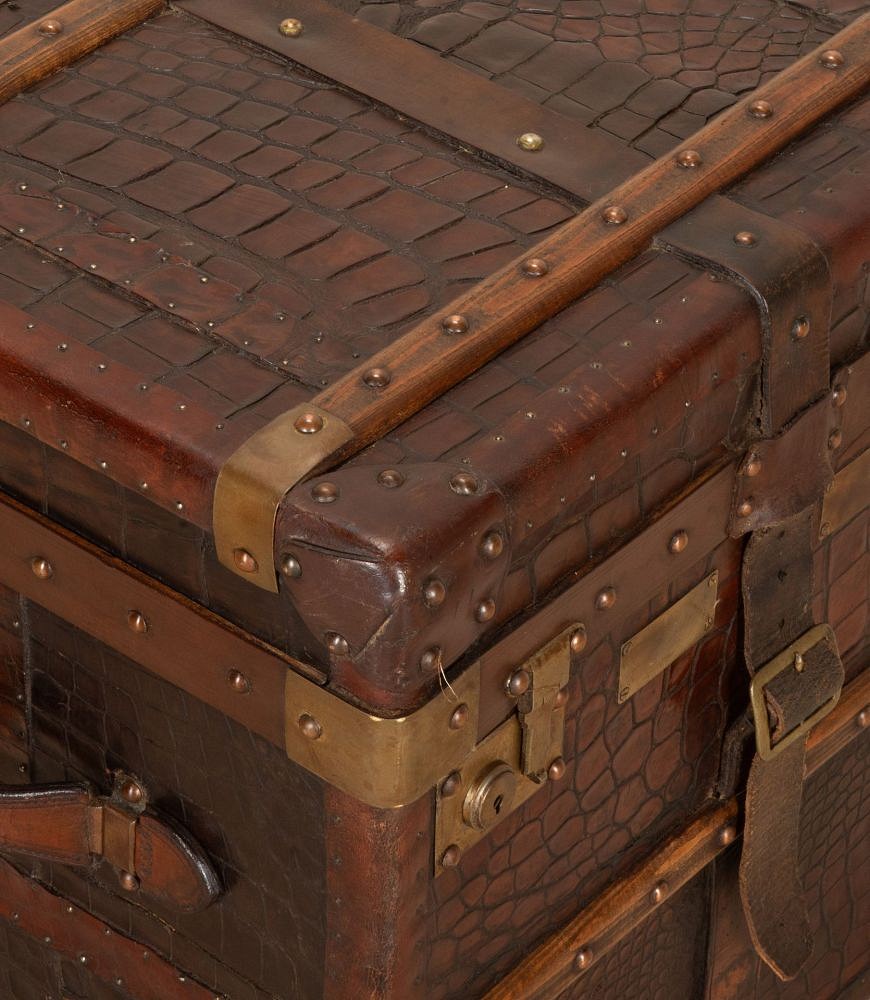 19th Century English Crocodile Pressed Leather Trunk CB0743435