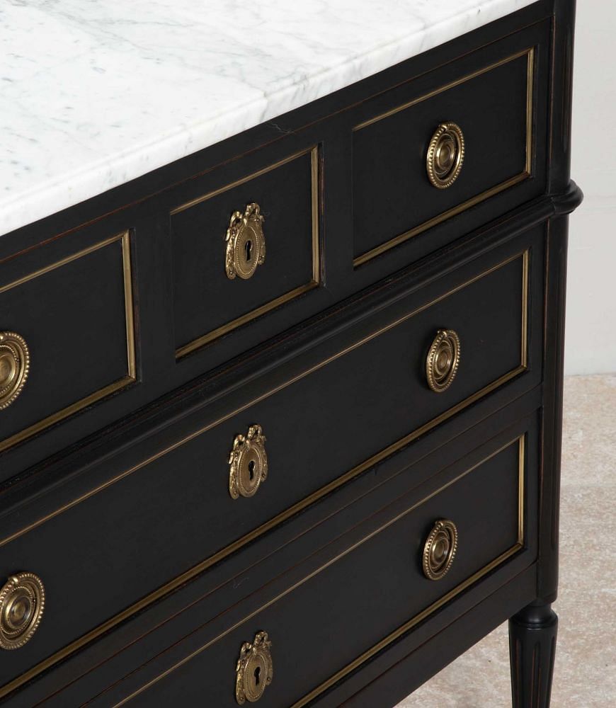 20th Century French Louis XVI Style Painted Marble Top Commode CC8541845