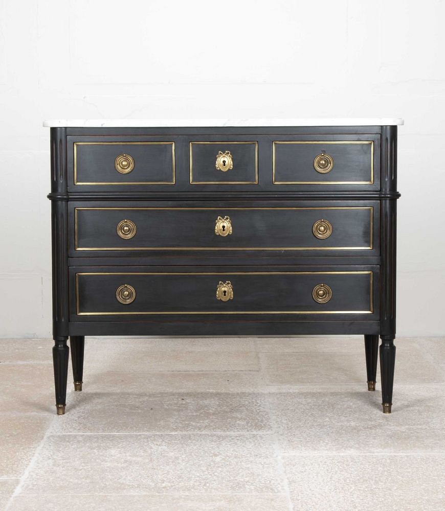 20th Century French Louis XVI Style Painted Marble Top Commode CC8541845