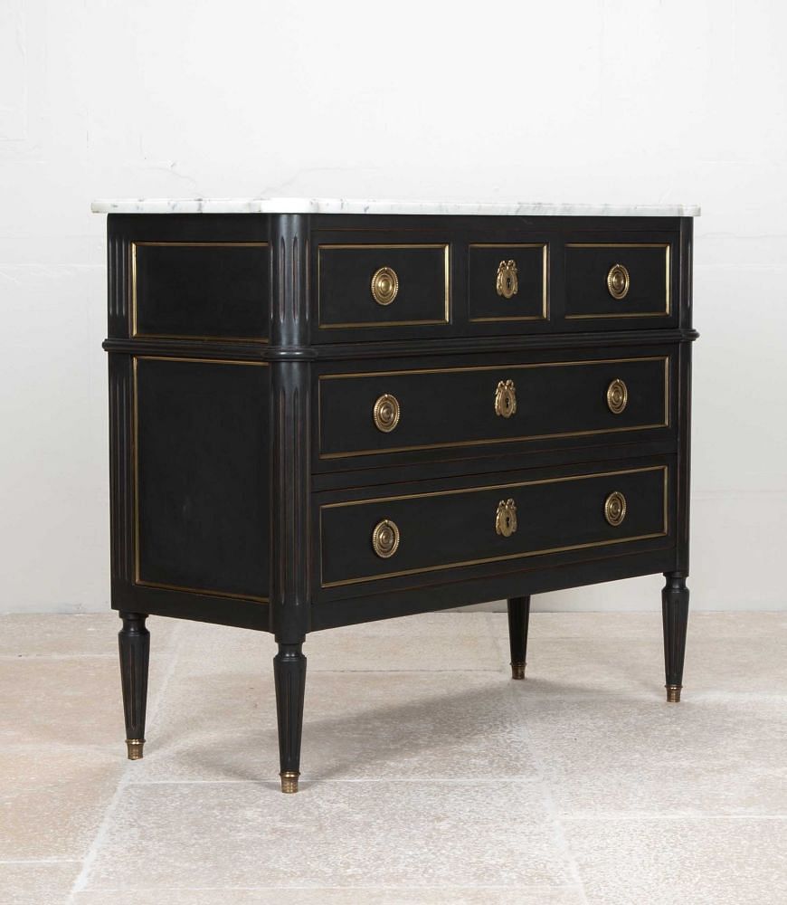 20th Century French Louis XVI Style Painted Marble Top Commode CC8541845