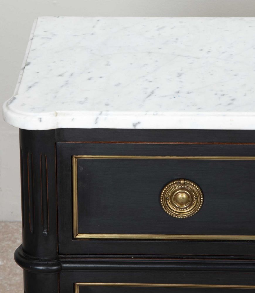 20th Century French Louis XVI Style Painted Marble Top Commode CC8541845