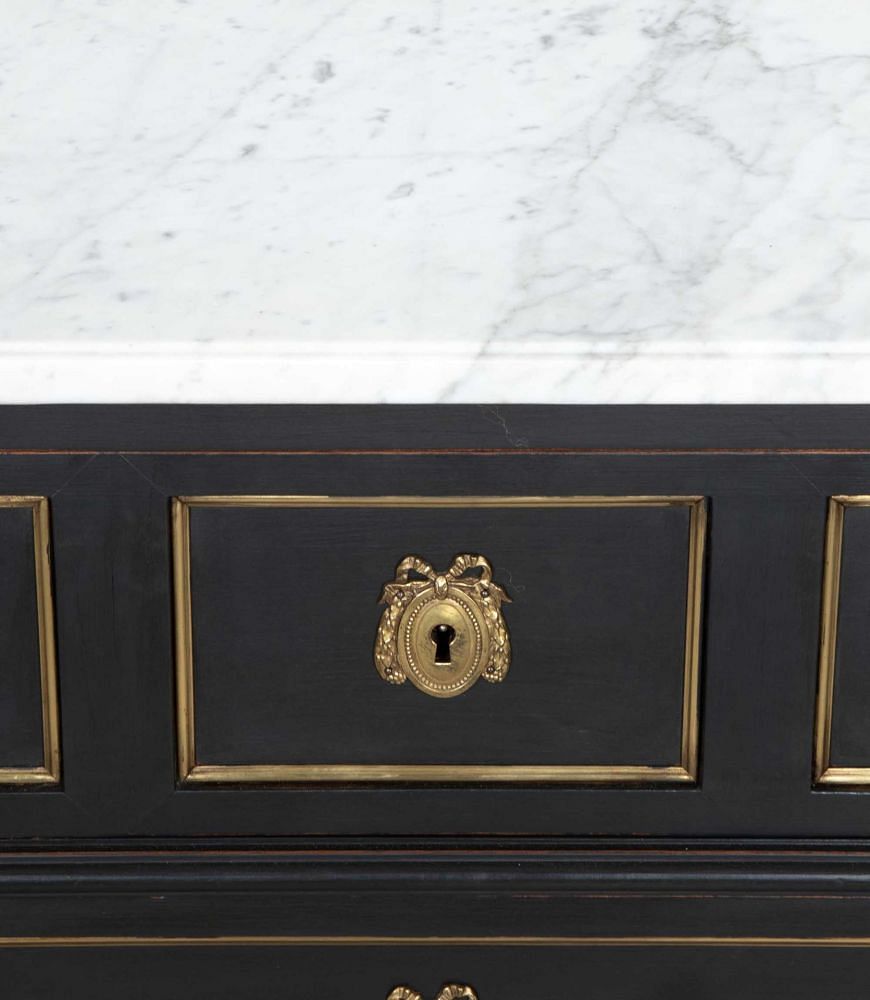 20th Century French Louis XVI Style Painted Marble Top Commode CC8541845