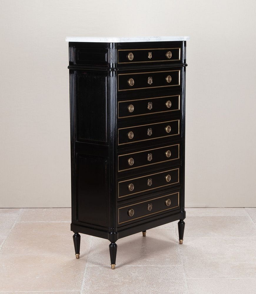 Tall Mid-Century French Ebonised Semainier Chest of Drawers CC8542760