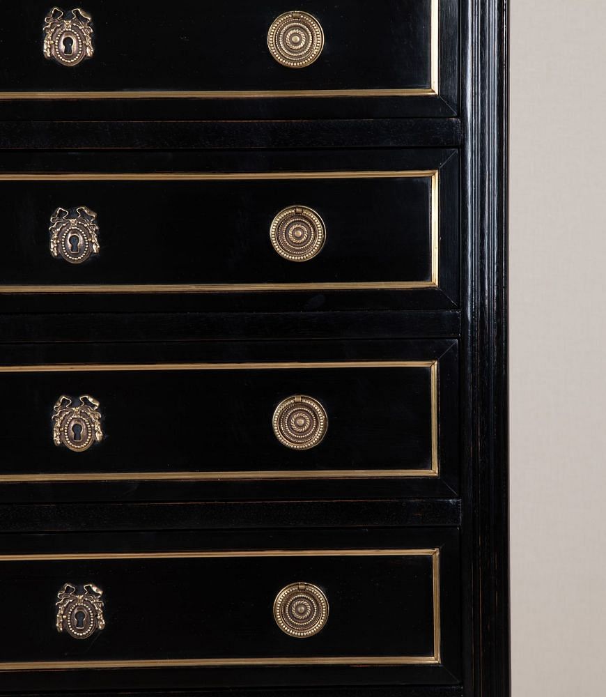 Tall Mid-Century French Ebonised Semainier Chest of Drawers CC8542760
