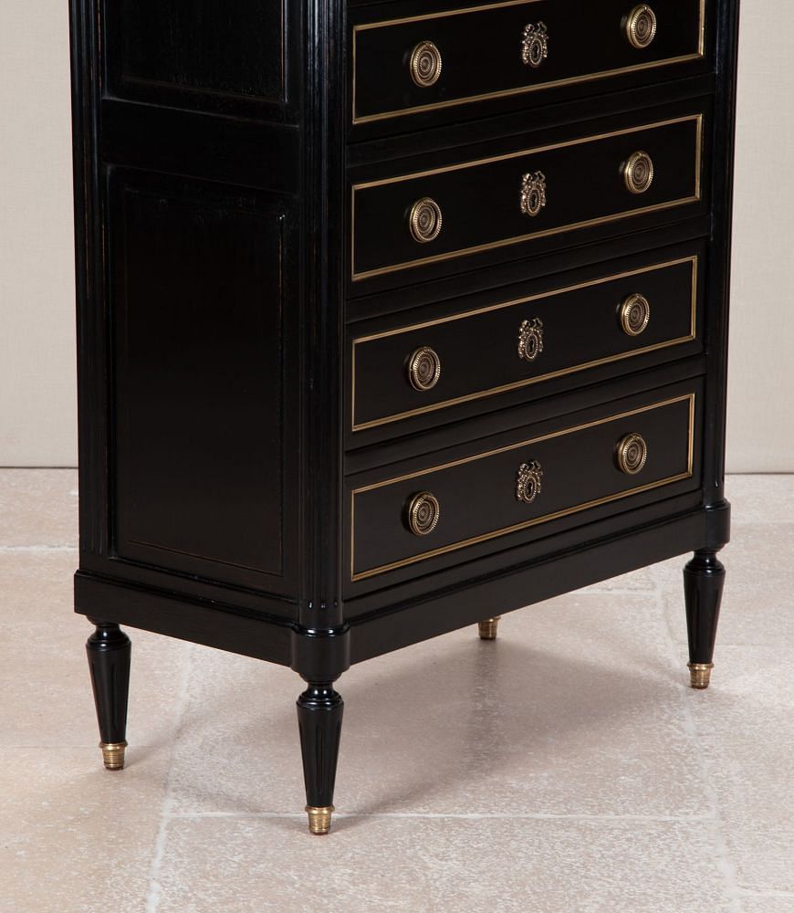 Tall Mid-Century French Ebonised Semainier Chest of Drawers CC8542760