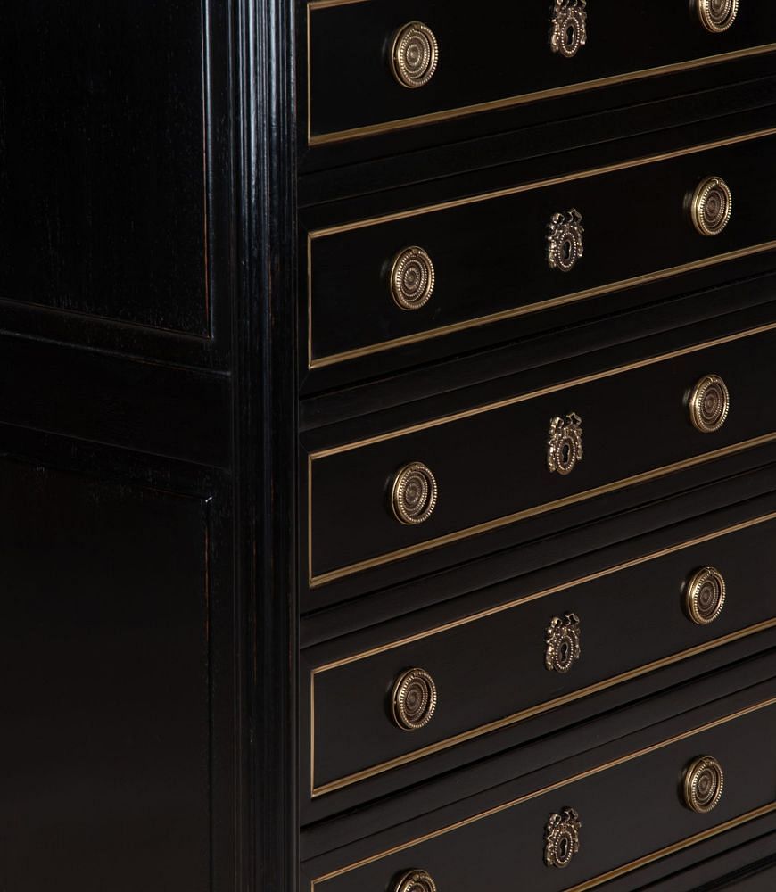 Tall Mid-Century French Ebonised Semainier Chest of Drawers CC8542760