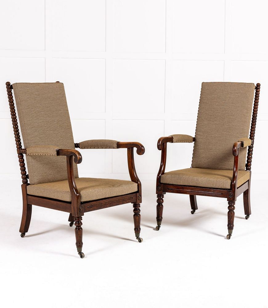 Pair of 19th Century English Regency Period Bobbin Turned Armchairs CH0635841