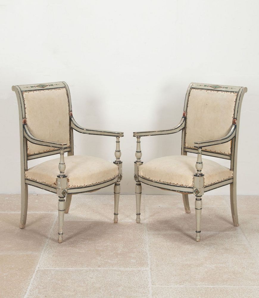 Pair of 19th Century French Painted Directoire Revival Armchairs CH1542002