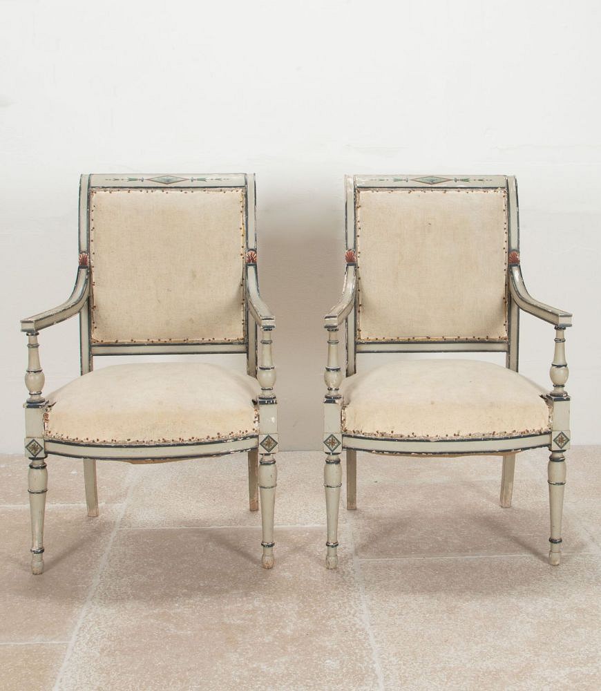 Pair of 19th Century French Painted Directoire Revival Armchairs CH1542002