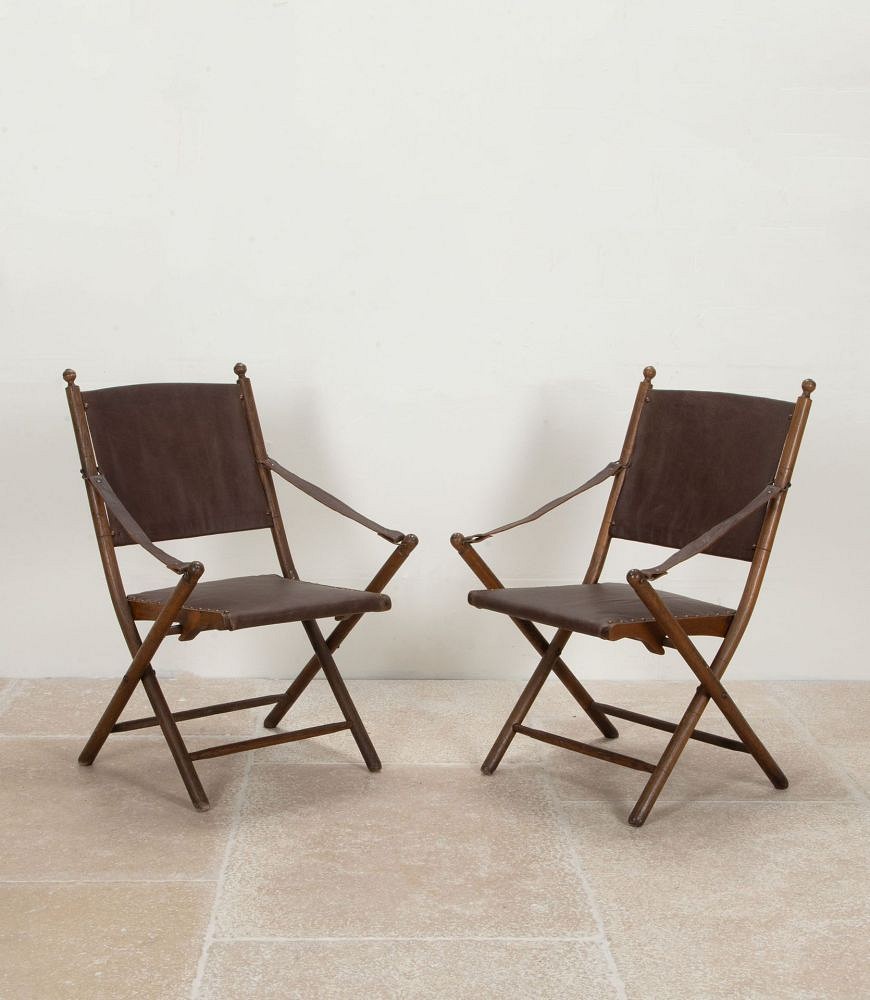 Pair of 20th Century French Leather Campaign Chairs CH1542032