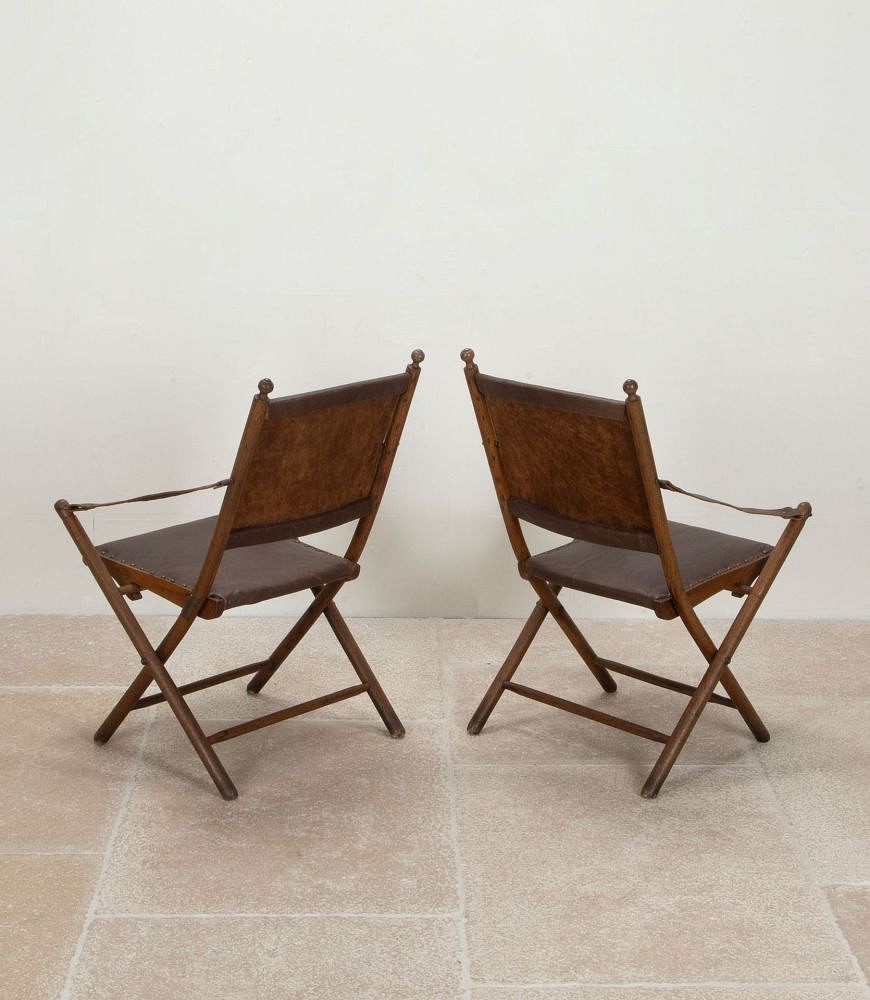 Pair of 20th Century French Leather Campaign Chairs CH1542032