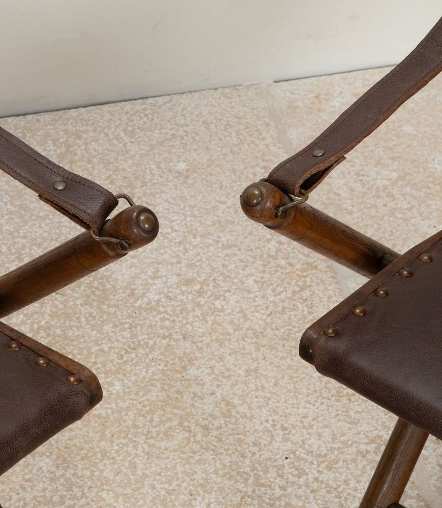 Pair of 20th Century French Leather Campaign Chairs CH1542032