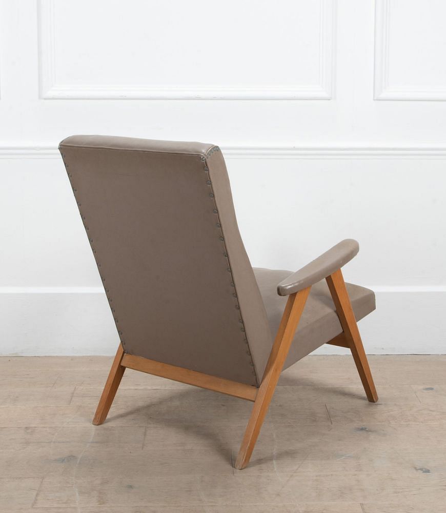 French 20th Century Compass Leg Armchair in Grey Skai CH2939538