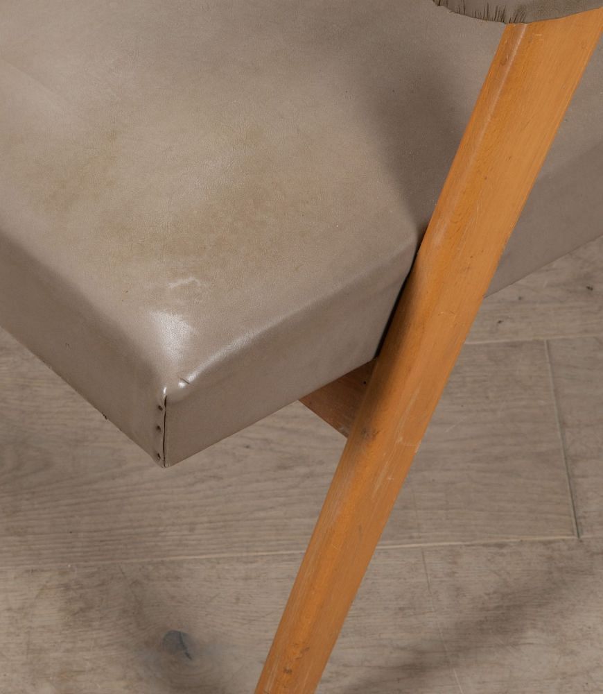 French 20th Century Compass Leg Armchair in Grey Skai CH2939538