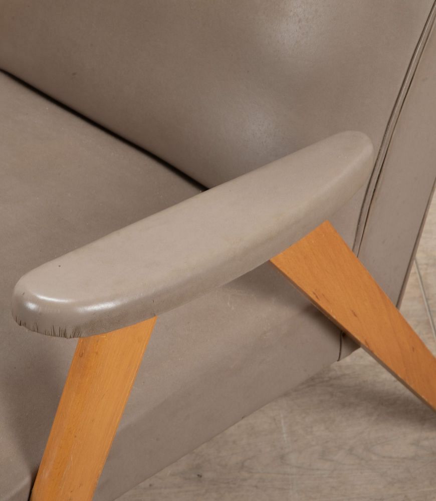 French 20th Century Compass Leg Armchair in Grey Skai CH2939538