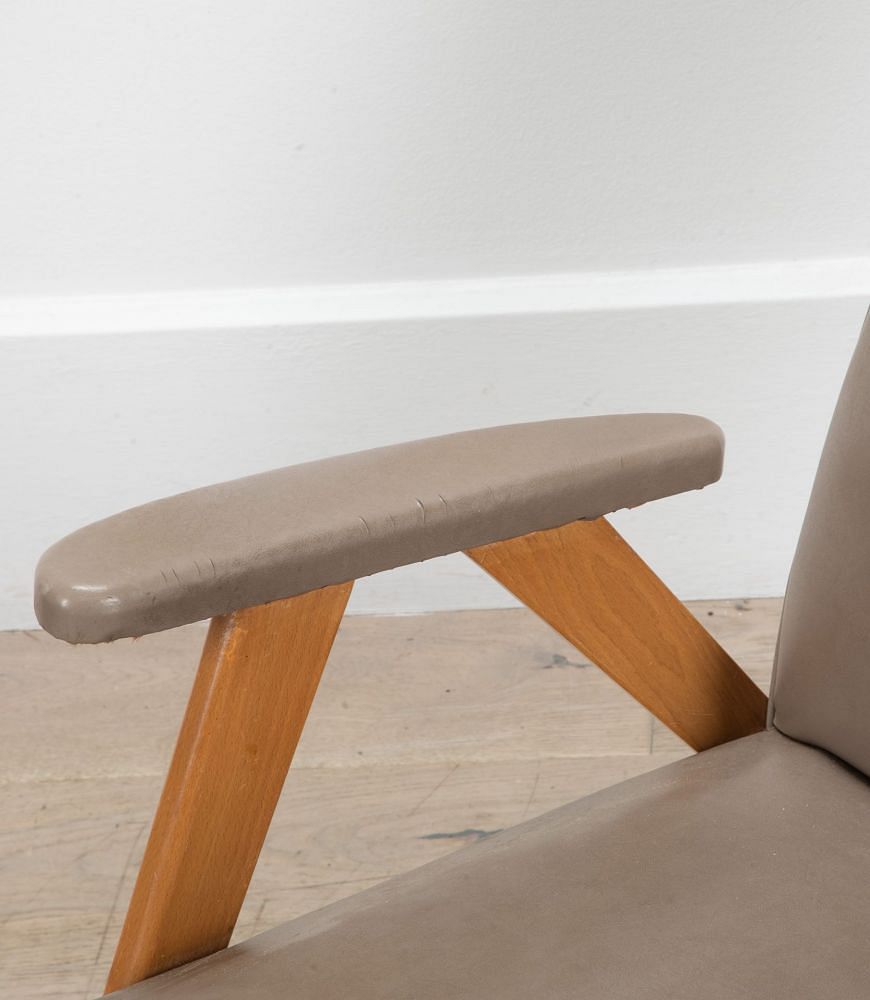 French 20th Century Compass Leg Armchair in Grey Skai CH2939538