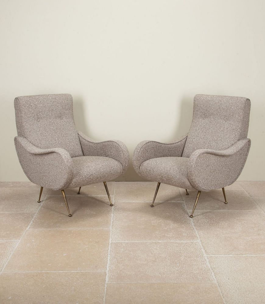 Pair of Mid-Century Italian Marco Zanuso Style Lounge Chairs CH3042453