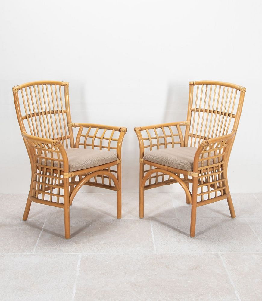 Pair of 20th Century Spanish Bamboo Berger Armchairs CH3841650