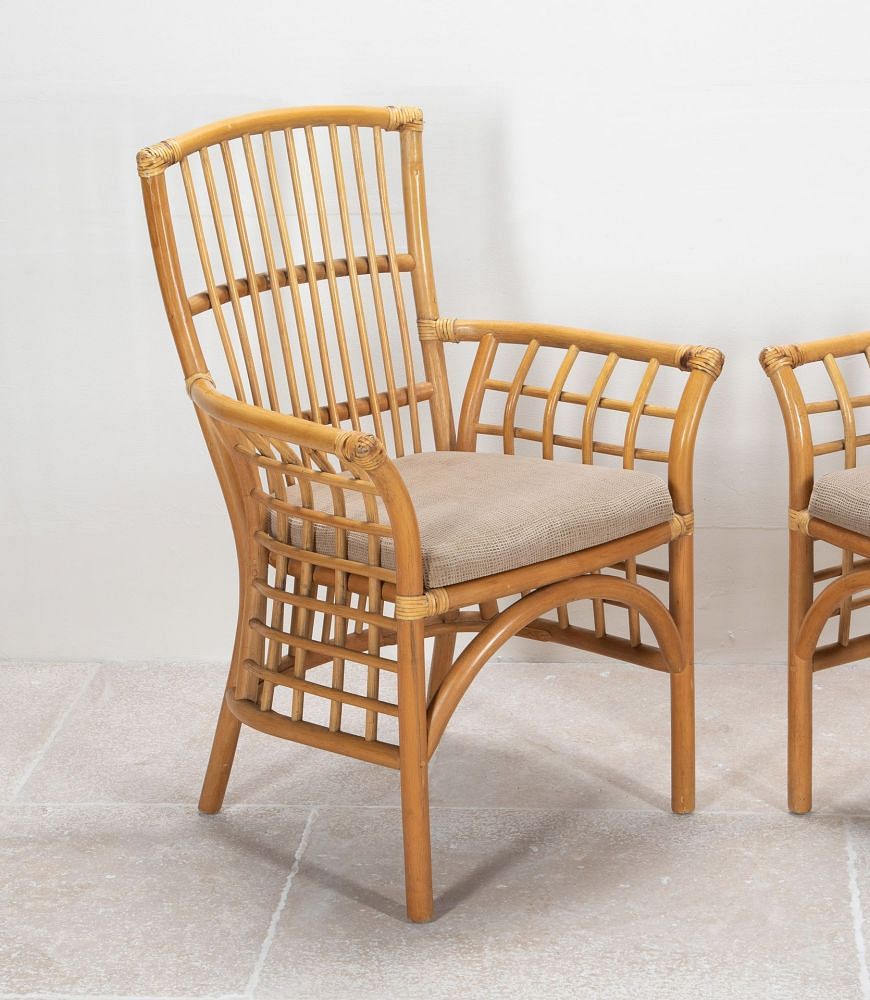Pair of 20th Century Spanish Bamboo Berger Armchairs CH3841650