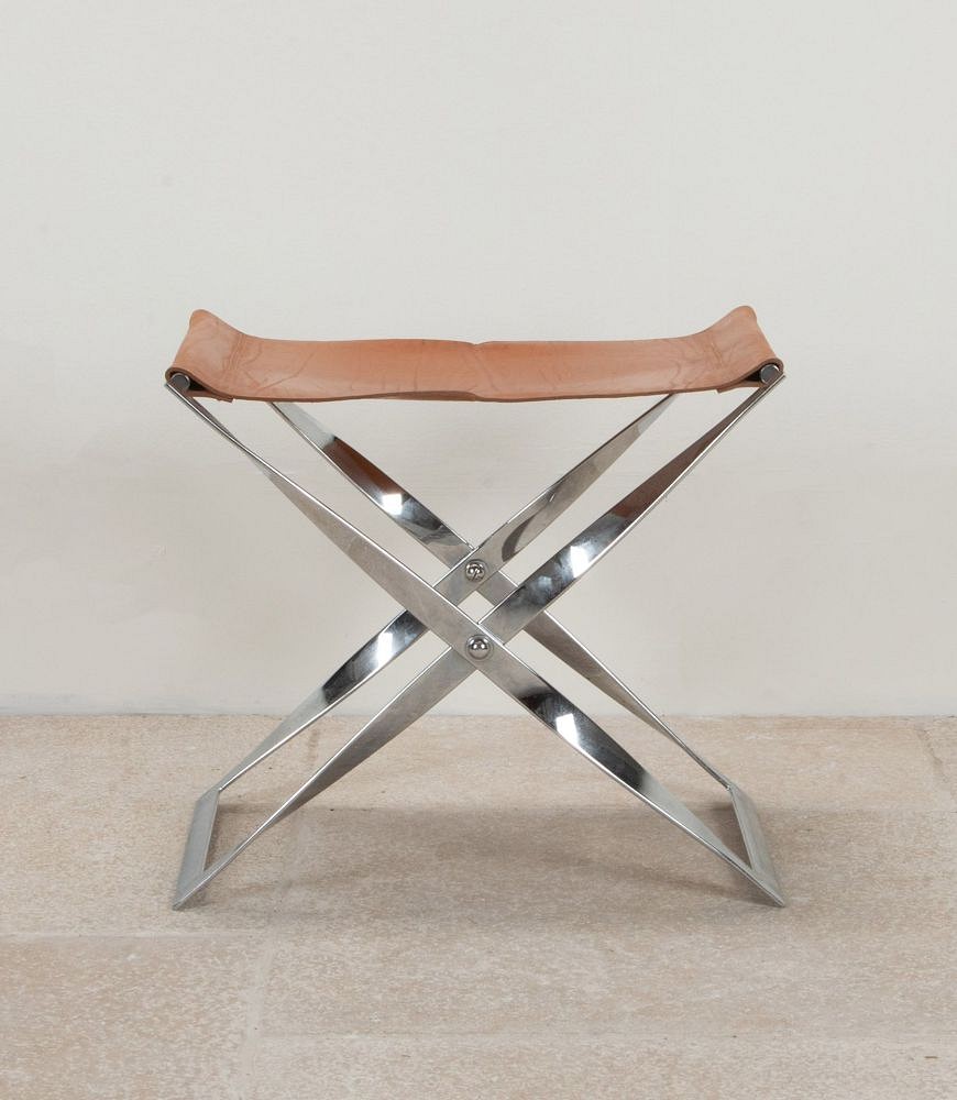 20th Century French Chrome and Leather Foldable Stool CH4641761