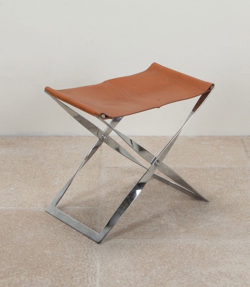 20th Century French Chrome and Leather Foldable Stool CH4641761