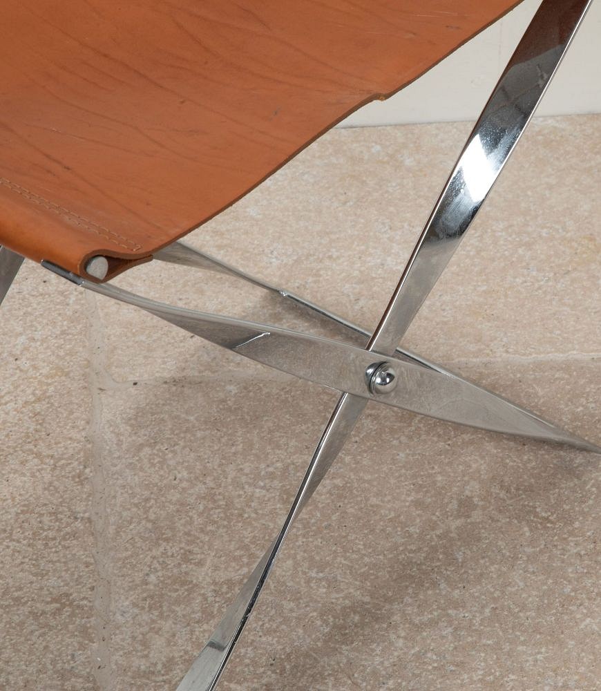 20th Century French Chrome and Leather Foldable Stool CH4641761