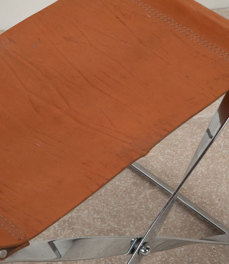 20th Century French Chrome and Leather Foldable Stool CH4641761