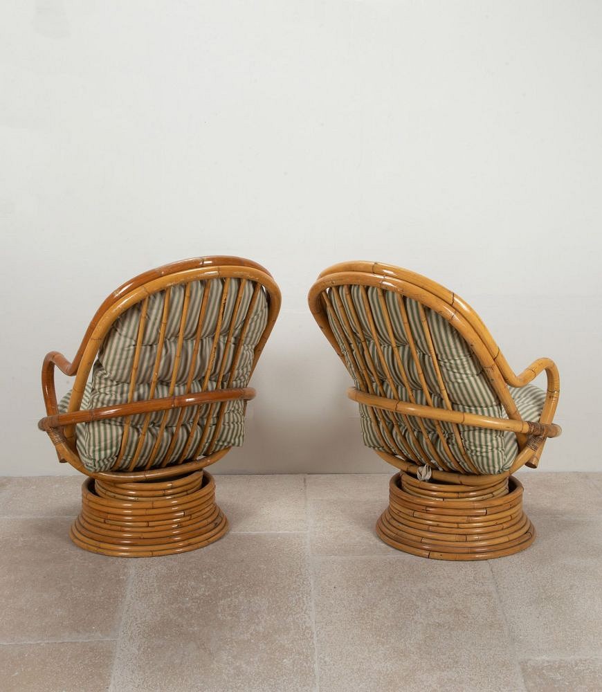 Pair of Mid-Century French Bamboo Turning and Swinging Armchairs CH4641777