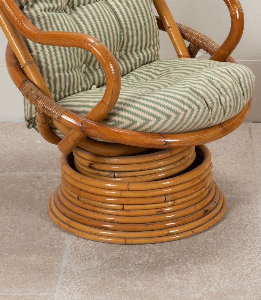 Pair of Mid-Century French Bamboo Turning and Swinging Armchairs CH4641777