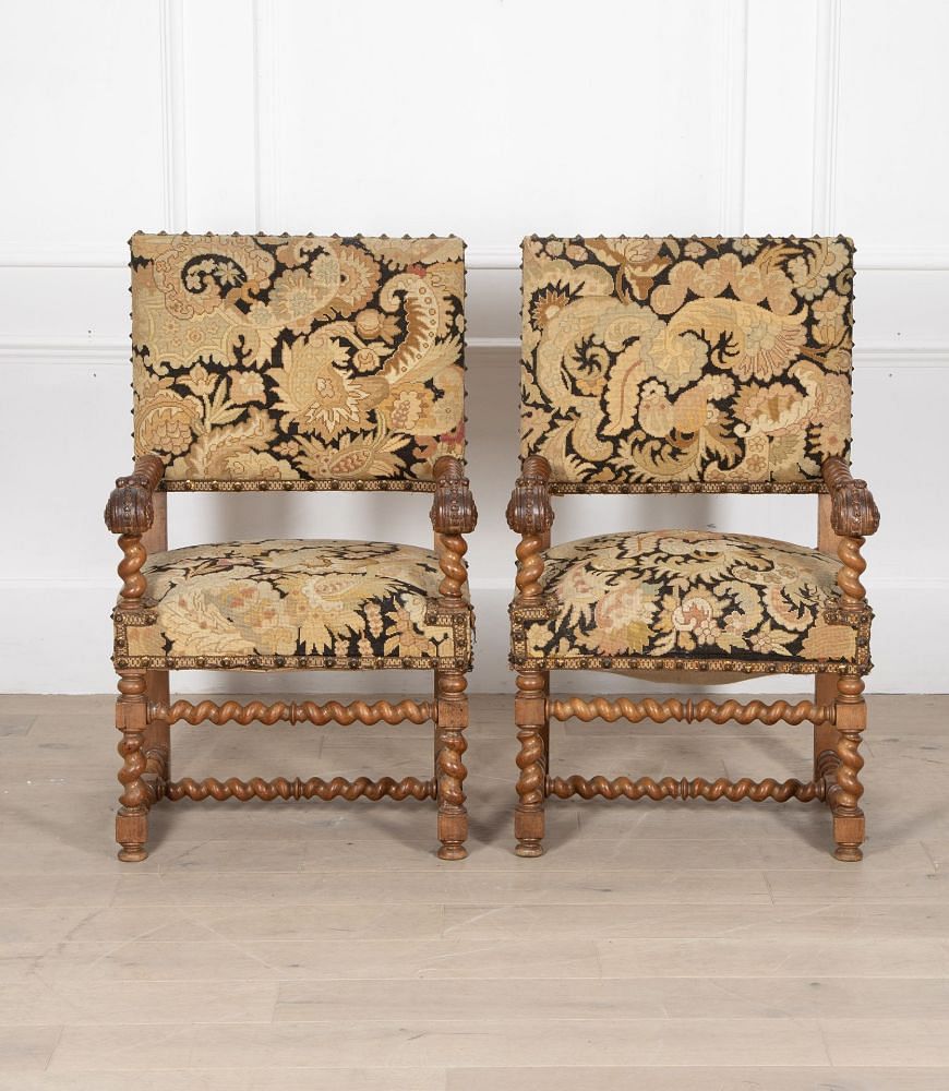 Pair Of Louis XIII Style Needlepoint Armchairs CH5236487