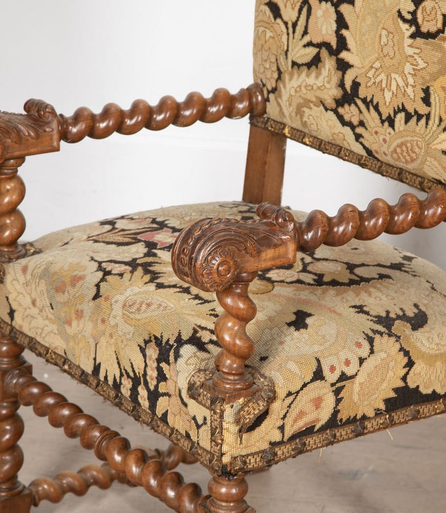 Pair Of Louis XIII Style Needlepoint Armchairs CH5236487