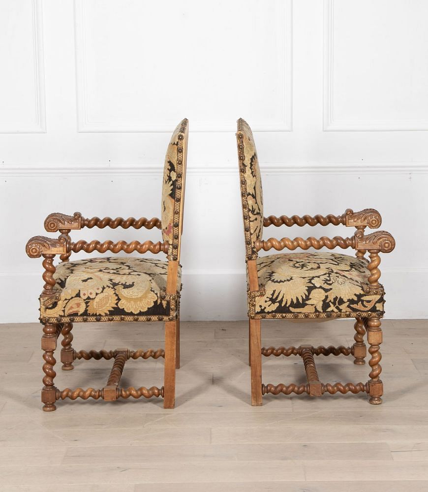 Pair Of Louis XIII Style Needlepoint Armchairs CH5236487